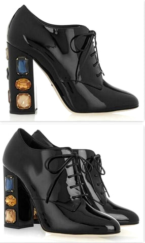 Crystal Embellished Patent Leather Ankle Boots