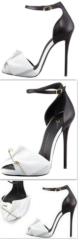 Safety Pin Leather Sandals in Black & White - DESIGNER INSPIRED FASHIONS