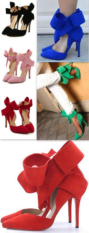 Suede Ribbon Bow Pumps - ( Variety of Colors to choose from ) - DESIGNER INSPIRED FASHIONS