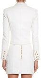 Collarless Cropped Blazer & Matching Mini Skirt in White - DESIGNER INSPIRED FASHIONS