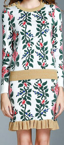 Floral Knit Sweater and Skirt Set