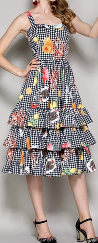 Printed Gingham Tiered Dress