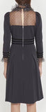 'Lucille' French Dotted Tulle High-Collar Dress in Black