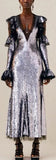 Silver Sequin-Embellished Cold-Shoulder Evening Dress