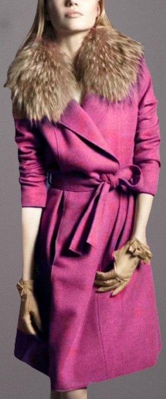 Fur-Trim Wool Wrap Coat