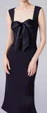 Black Satin Bow Square-Neck Midi Dress