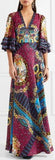 Bell-Sleeve Printed V-Neck Maxi Dress