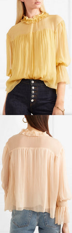 Shirred Silk-Georgette Blouse - Yellow, Pink/Nude, Black, White