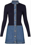Stonewashed Denim Bi-Material Dress