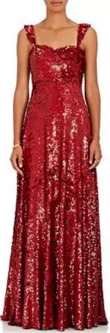 Red Sequin-Embellished Sleeveless Gown