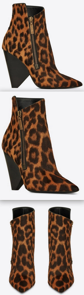 Niki Wedge Bootie in Leopard Printed Pony Effect Leather