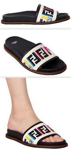 Embroidered Canvas Slide Sandals