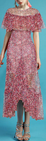 Ruffled Printed Asymmetrical Midi Dress