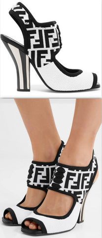 Logo-Jacquard Stretch-Mesh Sandals, Black and White
