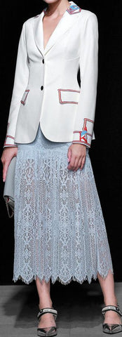 Printed Single-Breasted Blazer and Midi Guipure Lace Skirt | DESIGNER INSPIRED FASHIONS