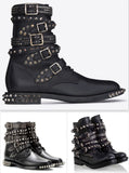 Signature Rangers Studded Punk Sole Boots in Black Leather - DESIGNER INSPIRED FASHIONS