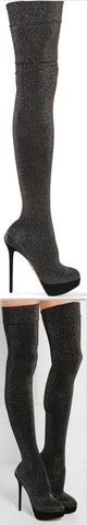 'More Is More' Metallic Jersey Over-the-Knee Jersey Sock Boots - DESIGNER INSPIRED FASHIONS