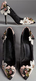 'Bellucci' Embroidered Lace Court Shoes in Black - DESIGNER INSPIRED FASHIONS