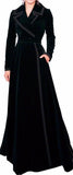 Long Black Velvet Wrap-Effect Coat