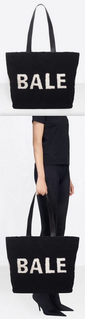 Tote M Shearling Bag, Black/White