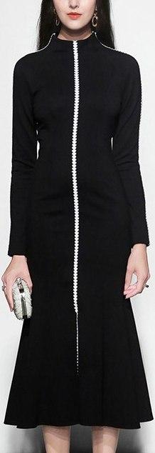 Contrast Black Midi Dress