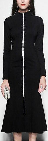 Contrast Black Midi Dress