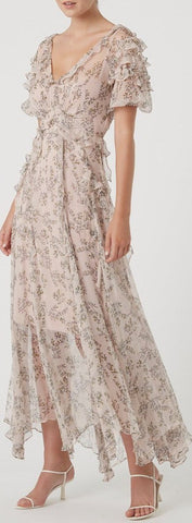 Printed Ruffle V-Neck Dress