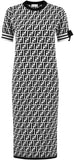 Logo Print Knit Dress, Black and White