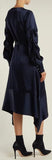 Fluid Satin Keyhole Midi Dress, Navy Blue