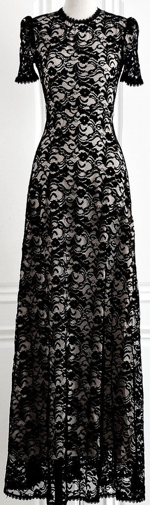 Black Long Silk & Lace Gown