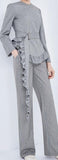 Ruffle Belted Top & Pin Stripe Pant Set