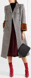 Grey Shearling-Trim Wool-Blend Coat