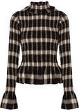 Smocked Checked Jersey Turtleneck Top