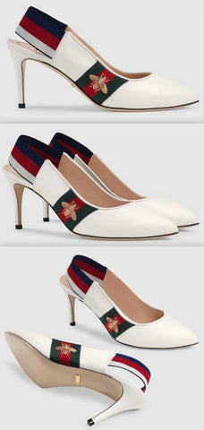 Leather Web Mid-Heel Slingback Pumps