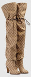 GG Canvas Over-the-Knee Boots, Beige/Ebony