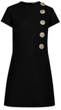 Black Short Sleeve Dress with Jewel Buttons