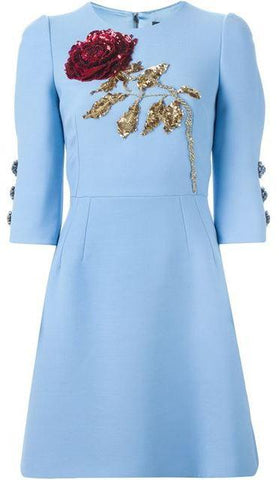 Rose Embellished Light Blue Dress - DESIGNER INSPIRED FASHIONS