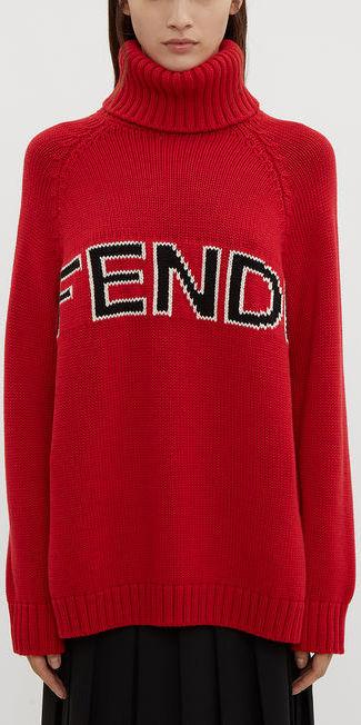 Turtle Neck Logo Sweater in Red