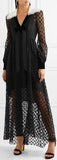 Black Velvet-Trimmed Lace Maxi Dress