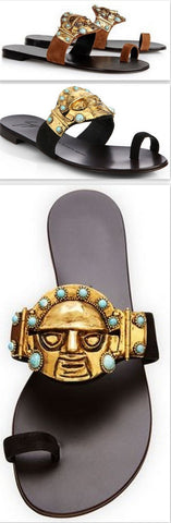 Embellished Tribal Sandals in Brown or Black - DESIGNER INSPIRED FASHIONS