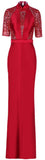 Red Sequin and Mesh Paneled Gown