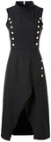 Button-Embellished High-Neck Midi Dress - Black or White