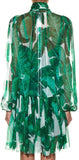 Banana Leaf Print Tie-Neck Chiffon Dress - DESIGNER INSPIRED FASHIONS