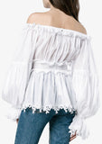 Floral-Trimmed Off-Shoulder Blouse