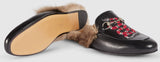Princetown Fur lined Leather Embroidered Snake Slipper in Black - DESIGNER INSPIRED FASHIONS