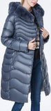 Fur Hooded Wave Puffer Coat, Grey/Blue
