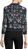 'Butterfly Garden' Floral Embellished Bomber Jacket in Blue - DESIGNER INSPIRED FASHIONS
