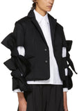 Black Distressed Bow-Embellished Cut-Out Jacket
