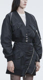 Black V-Neck Bomber Jacket and Deconstructed Bomber Skirt Set