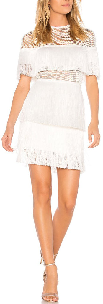 Crepe Fringe Mini Dress, White